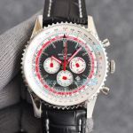 Copy Breitling Navitimer Black & Red & White Dial Black Leather Strap Watch 43MM